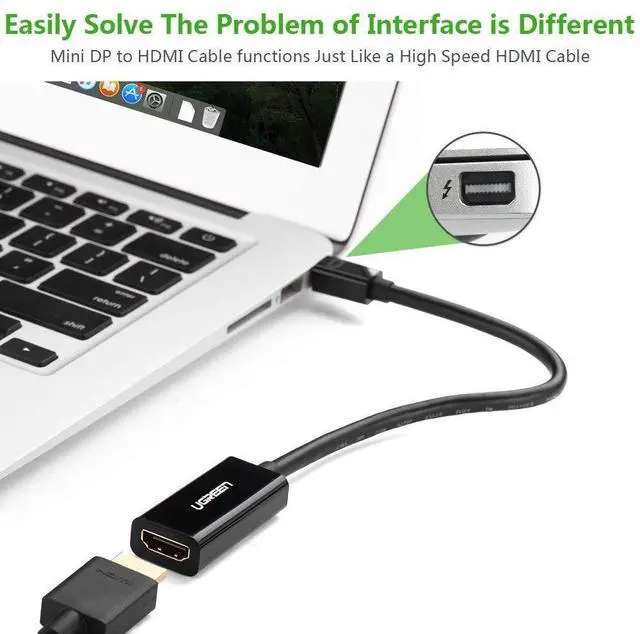 Alt view image 5 of 7 - WRIARICH Mini DisplayPort (Thunderbolt 2.0) to HDMI Cable male to female Full HD 1080p, suitable for Apple MacBook Pro MacBook Air, Microsoft Surface Pro 4 Pro 3, Google Chromebook - Black