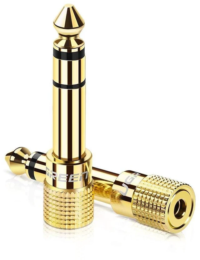 Main image of WRIARICH Stereo Audio Adapter, 6.35mm (1/4 inch) Male to 3.5mm (1/8 inch) Female Headphone Jack Plug, Gold Plated, 2 Pack
