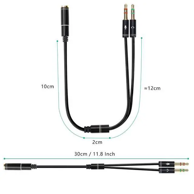 Alt view image 2 of 7 - WRIARICH (2 Pack) 3.5mm Jack Adapter CTIA - Y Splitter Audio Cable with Separate Microphone and Headphone Connector Compatible for PC, PS4 Gaming Headset- 1Ft/30cm, (Black)