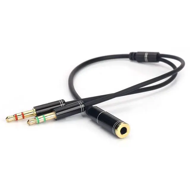 Alt view image 2 of 7 - WRIARICH (2 Pack) 3.5mm 4 Pin Female to 2x3.5mm 3 Pin Male Headphone Converter Head Audio Splitter Y Adapter Cable, 0.3M 1FT (Black)