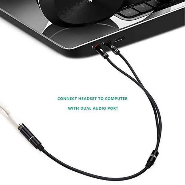 Alt view image 6 of 7 - WRIARICH (2 Pack) 3.5mm 4 Pin Female to 2x3.5mm 3 Pin Male Headphone Converter Head Audio Splitter Y Adapter Cable, 0.3M 1FT (Black)