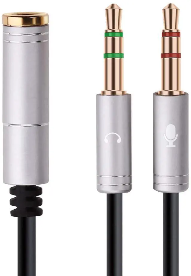Main image of WRIARICH (2 Pack) 3.5mm 4 Pin Female to 2x3.5mm 3 Pin Male Headphone Converter Head Audio Splitter Y Adapter Cable, 0.3M 1FT (Gray)