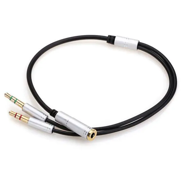 Alt view image 2 of 7 - WRIARICH (2 Pack) 3.5mm 4 Pin Female to 2x3.5mm 3 Pin Male Headphone Converter Head Audio Splitter Y Adapter Cable, 0.3M 1FT (Gray)