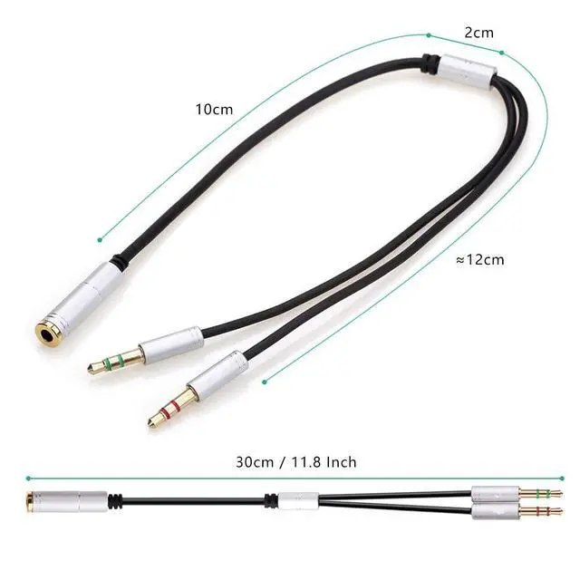 Alt view image 3 of 7 - WRIARICH (2 Pack) 3.5mm 4 Pin Female to 2x3.5mm 3 Pin Male Headphone Converter Head Audio Splitter Y Adapter Cable, 0.3M 1FT (Gray)