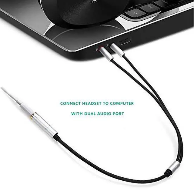 Alt view image 5 of 7 - WRIARICH (2 Pack) 3.5mm 4 Pin Female to 2x3.5mm 3 Pin Male Headphone Converter Head Audio Splitter Y Adapter Cable, 0.3M 1FT (Gray)