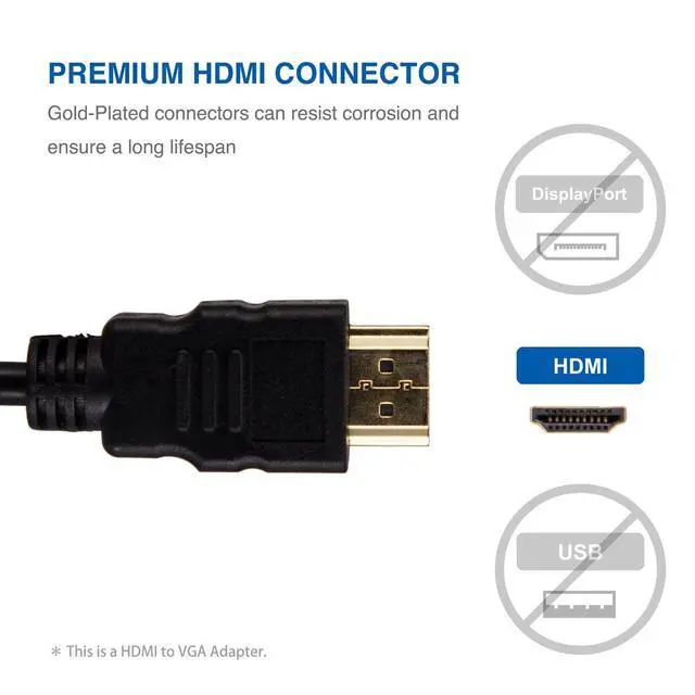Alt view image 3 of 7 - WRIARICH HDMI to VGA Output, HD 1080p Gold-Plated Active TV AV HDTV Video Cable Converter Adapter Plug and Play for HDTVs, Monitors, Displayers,Laptop Desktop Computer (Black)