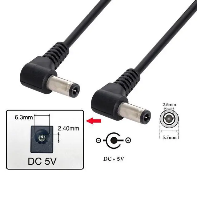 Alt view image 7 of 7 - WRIARICH DC Power 5.5 x 2.1mm/2.5mm Male to 5.5 2.1/2.5mm Male Plug Cable Right Angled 90 Degree 1.97ft for