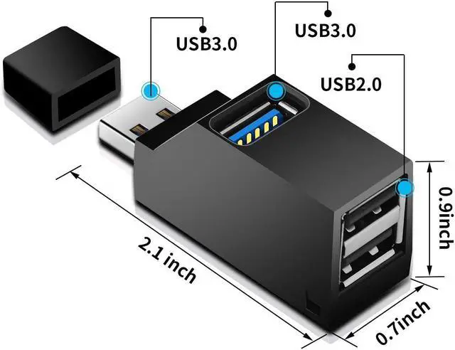 Alt view image 2 of 7 - WRIARICH High Speed Mini USB Hub USB 3.0 USB Splitter Adapter (1USB3.0+2USB2.0) for PC Notebook Laptop Computer Mac Linux Windows