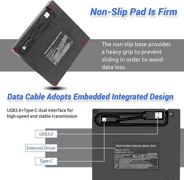 Alt view image 6 of 7 - 7 in 1 External Blu-ray Drive, DVD/BD Player Blu Ray Burner with USB 3.0 Type-C Portable Blu Ray Drive, Portable 3D CD DVD Burner Optical Bluray Drive for Laptop PC Desktop Windows 11 10 Mac OS