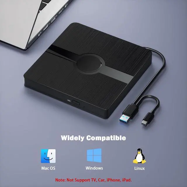 Alt view image 5 of 7 - WRIARICH External Blu Ray Drive, BD Player with Read/Write Capability Portable Blu-ray Player with USB 3.0 Type-C CD/DVD Burner 3D Blu-ray Drive Compatible with Win10 and Mac OS, Drive Blu Ray Player