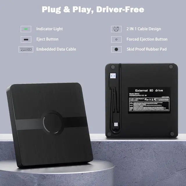 Alt view image 4 of 7 - WRIARICH External Blu Ray Drive, BD Player with Read/Write Capability Portable Blu-ray Player with USB 3.0 Type-C CD/DVD Burner 3D Blu-ray Drive Compatible with Win10 and Mac OS, Drive Blu Ray Player