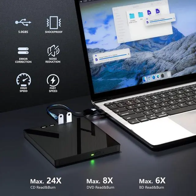 Alt view image 2 of 7 - WRIARICH 7 in 1 External Bluray Drive, USB 3.0 Type-C Optical External Blu-ray DVD Drive Burner with SD/TF Port, Support 100G Disc R/W for PC Compatible with Windows XP/7/8/10/11 Mac Laptop Desktop