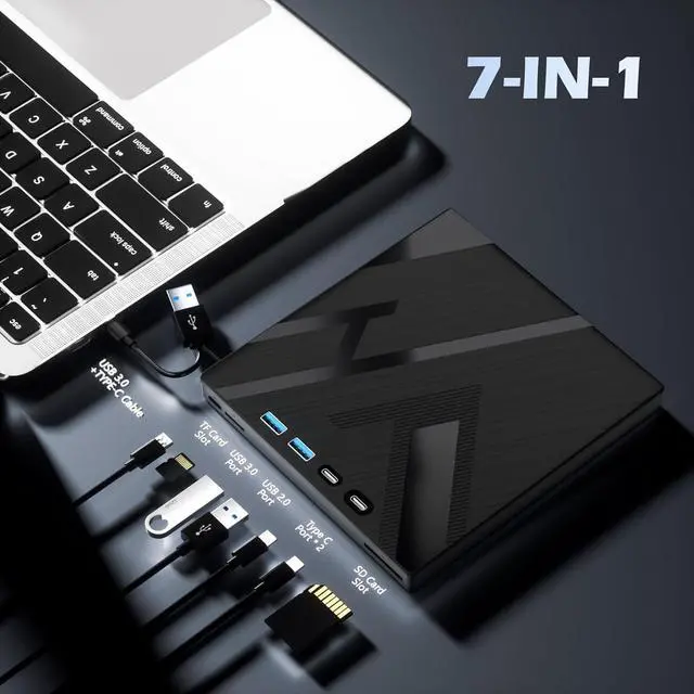 Alt view image 5 of 7 - WRIARICH 7 in 1 External Bluray Drive, USB 3.0 Type-C Optical External Blu-ray DVD Drive Burner with SD/TF Port, Support 100G Disc R/W for PC Compatible with Windows XP/7/8/10/11 Mac Laptop Desktop
