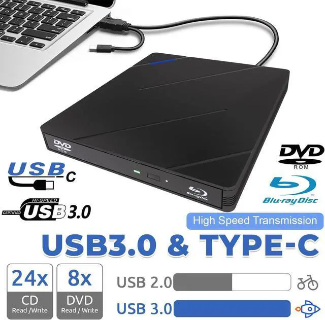Alt view image 3 of 7 - WRIARICH External Blu Ray Drive, 7 in 1 External Blu-ray Drive USB 3.0 Type C Portable Blu Ray Player, 3D Blu Ray Burner CD DVD Burner, Optical Bluray Drive for Windows XP/7/8/10/11, Mac OS Computers