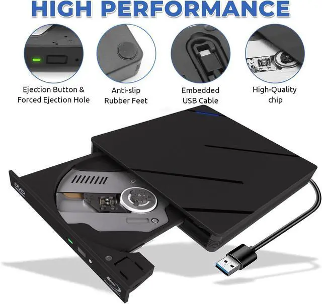 Alt view image 4 of 7 - WRIARICH External Blu Ray Drive, 7 in 1 External Blu-ray Drive USB 3.0 Type C Portable Blu Ray Player, 3D Blu Ray Burner CD DVD Burner, Optical Bluray Drive for Windows XP/7/8/10/11, Mac OS Computers