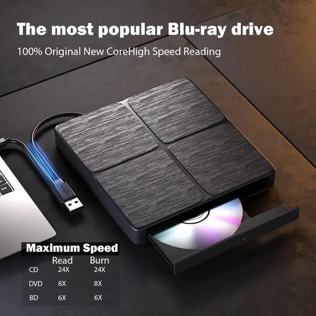 Alt view image 5 of 7 - External Blu Ray Drive-Portable Blu Ray DVD Player, Read and Write BD/DVD/CD, USB 3.0 Type C Blu Ray Player External CD DVD Drive, Portable DVD Player for Laptop Desktop PC Windows ,Linux,MacOS