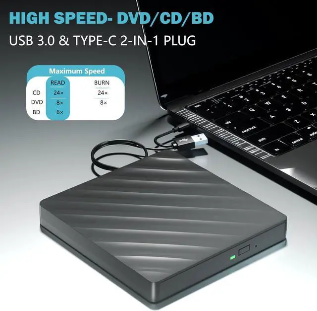 Alt view image 2 of 7 - External Blu Ray Drive, 5 in 1 Portable Blu Ray Player with USB 3.0 Type-C, CD DVD Burner 3D Blu Ray with SD/TF Port, External Blu-Ray CD DVD Drive Compatible with Windows Mac Laptop Desktop PC