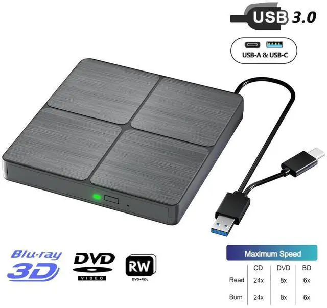 Main image of WRIARICH External Blu Ray Drive, USB 3.0 Type-C 3D Bluray CD DVD BD Reader Player Slim Optical Bluray CD/DVD Burner for MacBook Laptop Desktop PC Compatible with Mac OS Windows XP/7/8/10/11