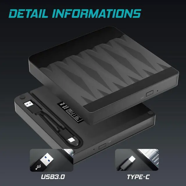 Alt view image 4 of 7 - WRIARICH External Blu Ray Drive, USB 3.0 and Type-C External Blu Ray Burner Portable Blu Ray DVD/CD/BD Player, 3D Optical Bluray CD DVD Drive Compatible with Windows XP/7/8/10/11 MacOS Laptop Desktop