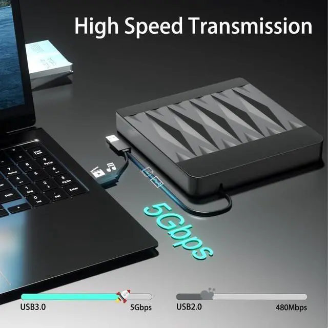 Alt view image 4 of 7 - External Blu-Ray Drive, Blu Ray Burner USB 3.0 and Type-C External CD DVD Drive Compatible Read and Burner BD DVD CD Reader Rewriter Writer Disk Duplicator Compatible for Windows, Linux, MacOS
