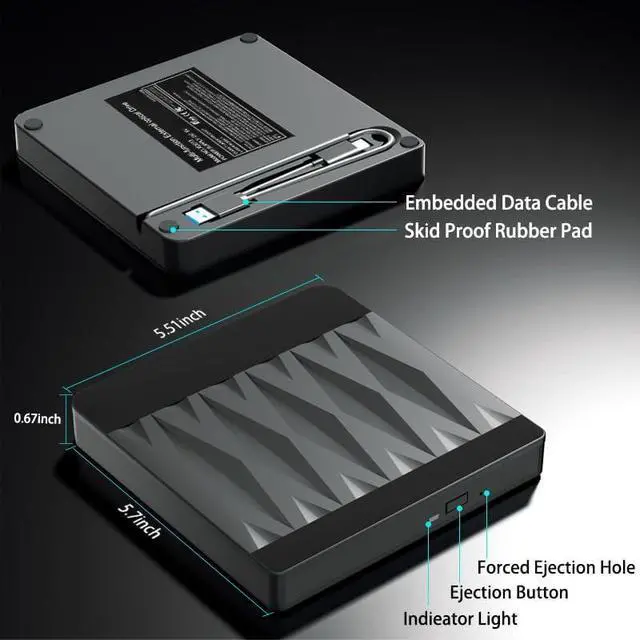 Alt view image 5 of 7 - External Blu-Ray Drive, Blu Ray Burner USB 3.0 and Type-C External CD DVD Drive Compatible Read and Burner BD DVD CD Reader Rewriter Writer Disk Duplicator Compatible for Windows, Linux, MacOS