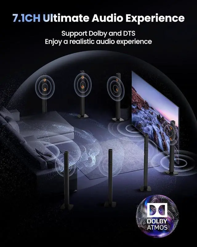 Alt view image 5 of 7 - 8K@60Hz 4K@120Hz HDMI 2.1 Audio Extractor Splitter with HDMI 7.1CH+Optical SPDIF/Coaxial 5.1CH+3.5mm Jack Audio Out, HDMI Audio Converter Support HDCP 2.3 VRR Compatible with Do-bb-ly Soundbar