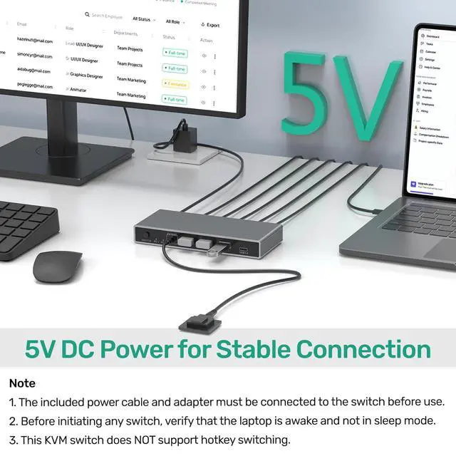 Alt view image 7 of 7 - WRIARICH USB-C + HDMI KVM Switch 2 in 1 Out with 3 USB A+1 USB C 3.0 Ports, 4K@60Hz Aluminum HDMI KVM Switch for 1 Laptop & 1 Desktop Share 1 Monitor Keyboard Mouse Printer, with USB Cables/Controller