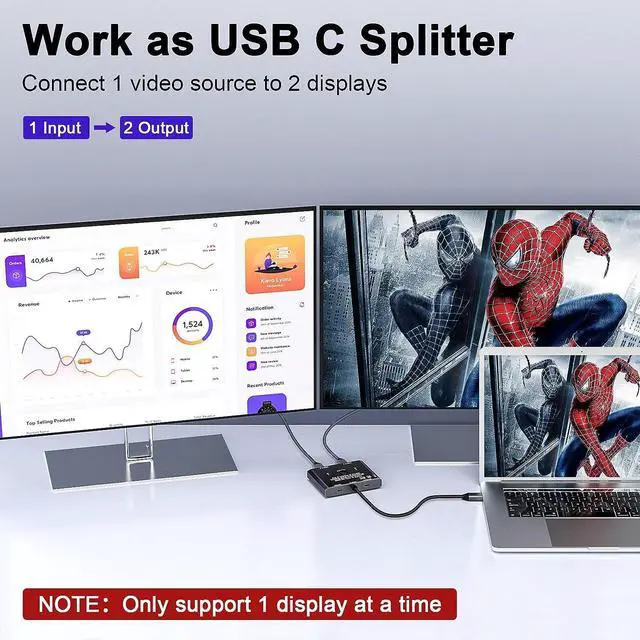 Alt view image 2 of 7 - USB C Switch 2 in 1 Out / 1 in 2 Out, Bi-Directional USB C Switcher 2 Computers, USB C KVM Switch Support 8K @30Hz 4K @120Hz Video,10Gbps Data Transfer,2 USB-C Cables and Wired Controller Included