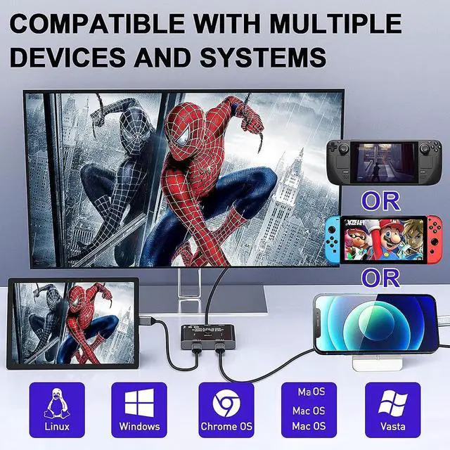 Alt view image 6 of 7 - USB C Switch 2 in 1 Out / 1 in 2 Out, Bi-Directional USB C Switcher 2 Computers, USB C KVM Switch Support 8K @30Hz 4K @120Hz Video,10Gbps Data Transfer,2 USB-C Cables and Wired Controller Included