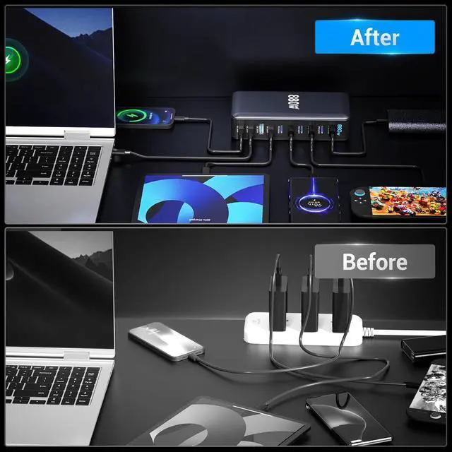 Alt view image 6 of 7 - WRIARICH 880W USB C Charger Block, 10-Port USB C Fast Charging Station Hub, Desktop 10 Port USB Charging Station for Multiple Devices for MacBook Pro/Air, Laptops, Smartphones etc..