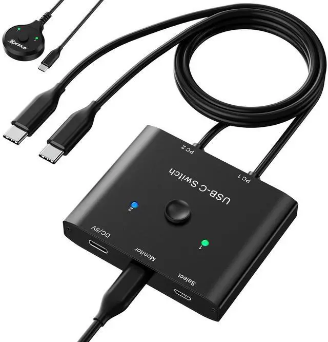Main image of USB C Switch,Bi-Directional USB C Switcher 2 Computers, USB Type C KVM Switch 8K@60Hz 4K@120Hz Video/10Gbps Data Transfer/100W Charging, Compatible with Thunderbolt Device,USB-C Cables Included
