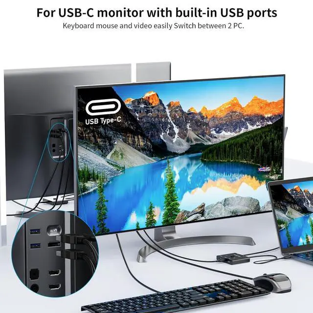 Alt view image 6 of 7 - USB C Switch,Bi-Directional USB C Switcher 2 Computers, USB Type C KVM Switch 8K@60Hz 4K@120Hz Video/10Gbps Data Transfer/100W Charging, Compatible with Thunderbolt Device,USB-C Cables Included
