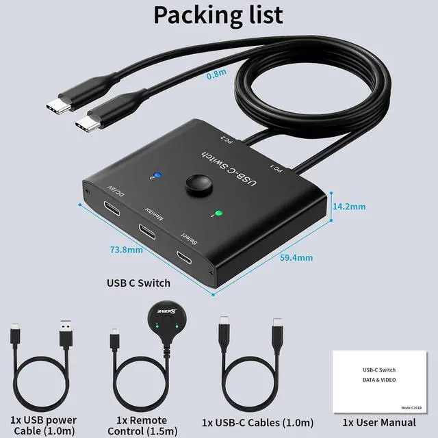 Alt view image 7 of 7 - USB C Switch,Bi-Directional USB C Switcher 2 Computers, USB Type C KVM Switch 8K@60Hz 4K@120Hz Video/10Gbps Data Transfer/100W Charging, Compatible with Thunderbolt Device,USB-C Cables Included