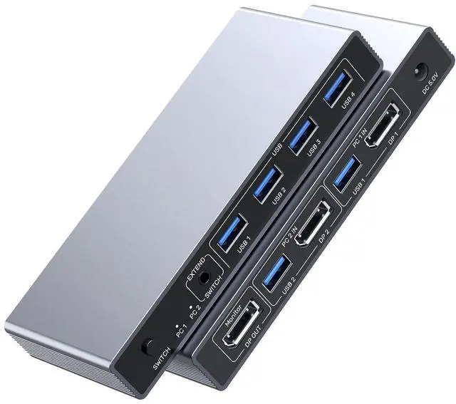 Main image of WRIARICH DP 1.4 KVM SwitchTwo Computers Sharing One Monitor,Two Mode Switching,8K 60Hz Ultra HD, Displayport KVM Switch with 4 USB A 5Gbps for Keyboards,Mouse, with Desktop Controller & DC 5V Adapter