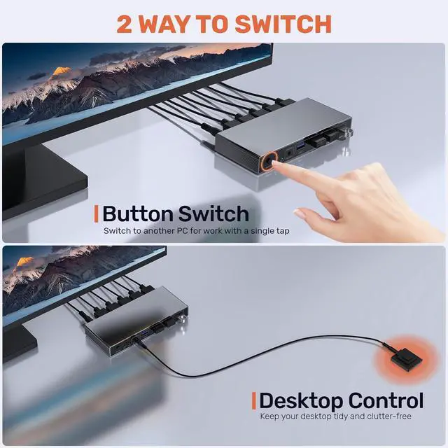 Alt view image 4 of 7 - WRIARICH DP 1.4 KVM SwitchTwo Computers Sharing One Monitor,Two Mode Switching,8K 60Hz Ultra HD, Displayport KVM Switch with 4 USB A 5Gbps for Keyboards,Mouse, with Desktop Controller & DC 5V Adapter