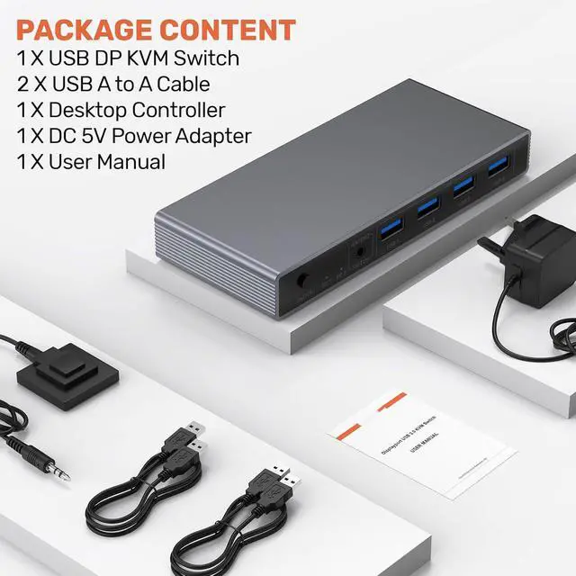 Alt view image 7 of 7 - WRIARICH DP 1.4 KVM SwitchTwo Computers Sharing One Monitor,Two Mode Switching,8K 60Hz Ultra HD, Displayport KVM Switch with 4 USB A 5Gbps for Keyboards,Mouse, with Desktop Controller & DC 5V Adapter