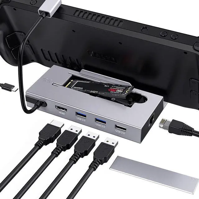 Main image of WRIARICH Steam Deck Dock, 7-in-1 Steam Deck Docking Station with M.2 NVME SSD Enclosure, HDMI 2.0 4K @60Hz, PD 100W, 2x USB 3.0, USB 2.0, 1000Mbps Gigabit Ethernet for Steam Deck Accessories