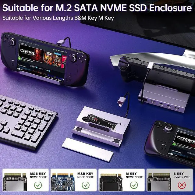 Alt view image 5 of 7 - WRIARICH Steam Deck Dock, 7-in-1 Steam Deck Docking Station with M.2 NVME SSD Enclosure, HDMI 2.0 4K @60Hz, PD 100W, 2x USB 3.0, USB 2.0, 1000Mbps Gigabit Ethernet for Steam Deck Accessories
