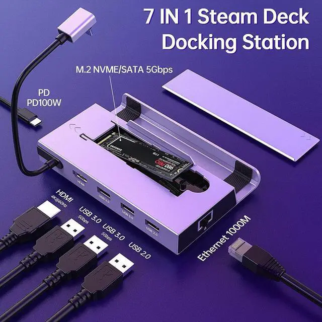 Alt view image 2 of 7 - WRIARICH Steam Deck Dock, 7-in-1 Steam Deck Docking Station with M.2 NVME SSD Enclosure, HDMI 2.0 4K @60Hz, PD 100W, 2x USB 3.0, USB 2.0, 1000Mbps Gigabit Ethernet for Steam Deck Accessories