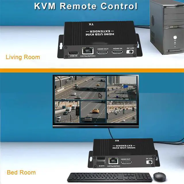 Alt view image 4 of 7 - WRIARICH 60M HDMI KVM USB Extender Over IP Over Ethernet 1080p HD Video Over Cat5e Cat6 Ethernet Cable 60M (196ft) for Mouse and Keyboard Control Remote Signals (Black)
