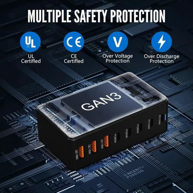 Alt view image 6 of 7 - 8 Ports USB Charging Station for Multiple Device 440W, GAN3 USB C Charger Block, Dual PD 100W Laptop Charger Hub 8 Ports USB Charger Block Compatible with MacBook Pro/Air i-Phone/Galaxy giyqxHw