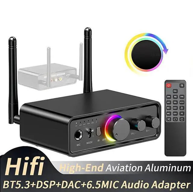 Main image of WRIARICH RGB Bluetooth 5.3 Audio Transmitter Receiver for Home Stereo TV, HiFi Wireless Bluetooth Low Latency Audio Adapter, Support DAC/AUX/RCA/USB/Coaxial/Optical/6.5MM Microphone Karaoke Hifi DSP