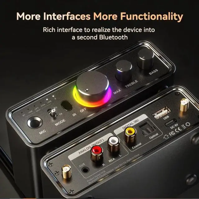 Alt view image 3 of 7 - WRIARICH RGB Bluetooth 5.3 Audio Transmitter Receiver for Home Stereo TV, HiFi Wireless Bluetooth Low Latency Audio Adapter, Support DAC/AUX/RCA/USB/Coaxial/Optical/6.5MM Microphone Karaoke Hifi DSP