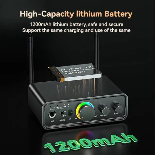 Alt view image 7 of 7 - WRIARICH RGB Bluetooth 5.3 Audio Transmitter Receiver for Home Stereo TV, HiFi Wireless Bluetooth Low Latency Audio Adapter, Support DAC/AUX/RCA/USB/Coaxial/Optical/6.5MM Microphone Karaoke Hifi DSP
