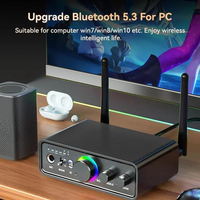 Alt view image 5 of 7 - WRIARICH RGB Bluetooth 5.3 Audio Transmitter Receiver for Home Stereo TV, HiFi Wireless Bluetooth Low Latency Audio Adapter, Support DAC/AUX/RCA/USB/Coaxial/Optical/6.5MM Microphone Karaoke Hifi DSP