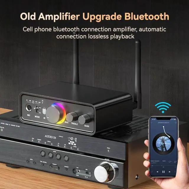 Alt view image 6 of 7 - WRIARICH RGB Bluetooth 5.3 Audio Transmitter Receiver for Home Stereo TV, HiFi Wireless Bluetooth Low Latency Audio Adapter, Support DAC/AUX/RCA/USB/Coaxial/Optical/6.5MM Microphone Karaoke Hifi DSP
