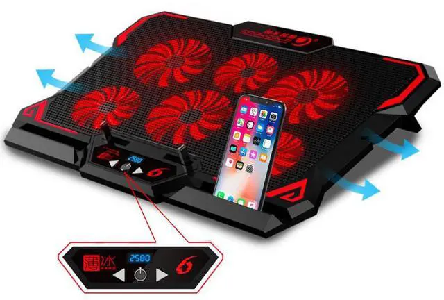 Main image of WRIARICH Gaming Laptop Cooler Notebook Cooling Pad 6 Silent Red LED Fans Powerful Air Flow Portable Adjustable Laptop Stand 2600RPM Laptop Cooling Pad