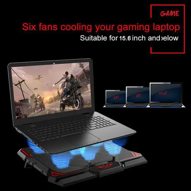 Alt view image 3 of 7 - WRIARICH Gaming Laptop Cooler Notebook Cooling Pad 6 Silent Red LED Fans Powerful Air Flow Portable Adjustable Laptop Stand 2600RPM Laptop Cooling Pad