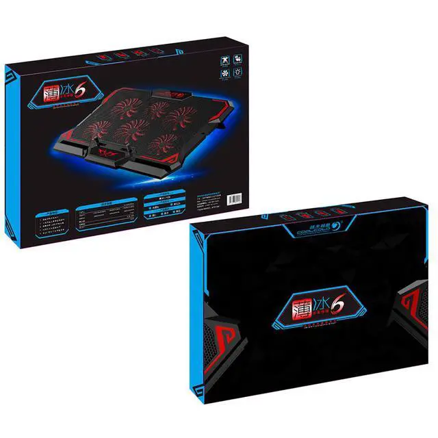 Alt view image 7 of 7 - WRIARICH Gaming Laptop Cooler Notebook Cooling Pad 6 Silent Red LED Fans Powerful Air Flow Portable Adjustable Laptop Stand 2600RPM Laptop Cooling Pad
