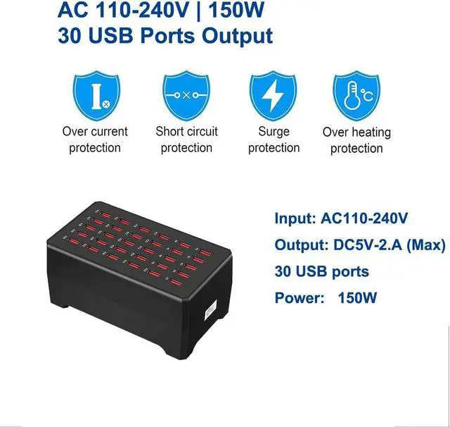 Alt view image 2 of 7 - WRIARICH USB Charger Station, 30-Port USB 150W/30A Multiple USB Charging Station, Multi Ports USB Charger Station for Smartphones, Tablets, and Other USB Devices giyqxHw